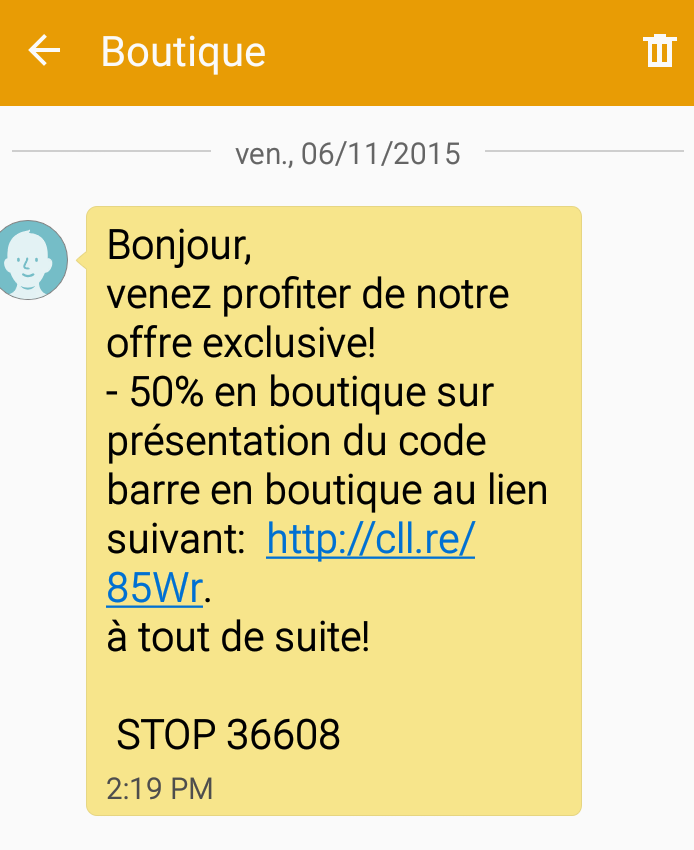 Exemple de SMS pendant les soldes 