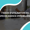 image de personnes autour de plan d'architecture avec le titre 7 idées d'utilisation du sms en agence immobilière