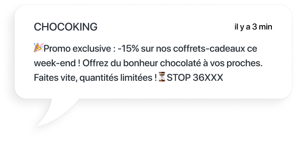 exemple sms pour une promo exclusive chez un chocolatier