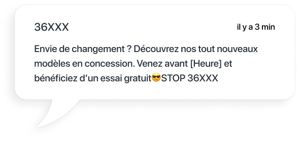 sms d'un concessionnaire automobile pour annoncer des nouveaux modèles