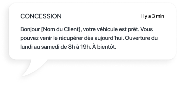 exemple de sms d'un concessionnaire automobile pour venir récupérer son véhicule