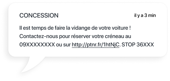 sms d'un concessionnaire automobile pour un rappel de vidange