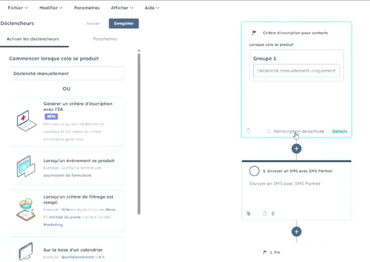 Automatisation avec un workflow Hubspot pour l'envoi de SMS