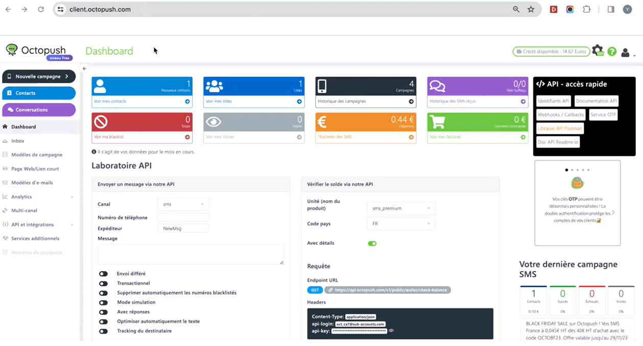 Interface d'Octopush