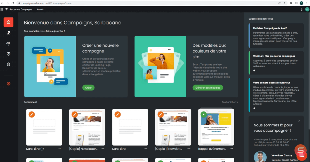 Interface de Sarbacane