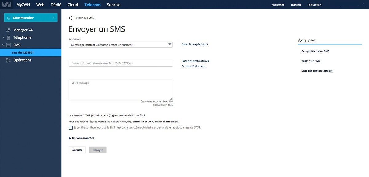 Interface OVH SMS