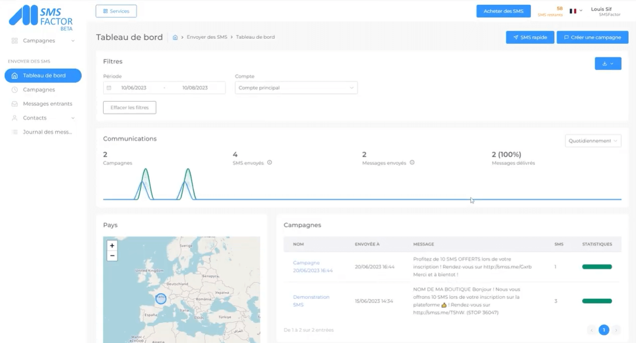 Interface de SMSFactor