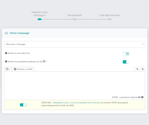 Campagne SMS : contenu du message