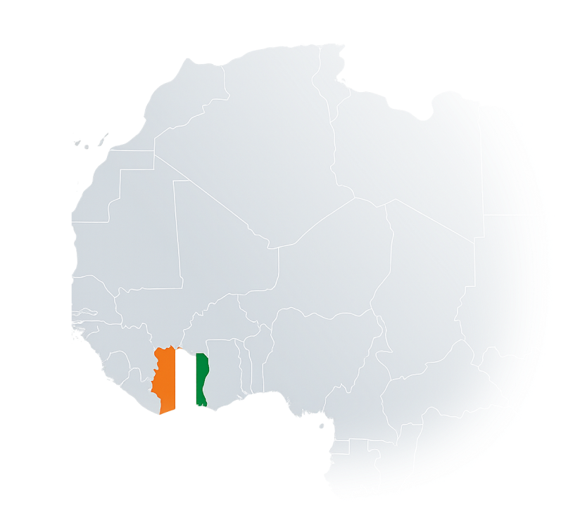 Carte Afrique Côte d'Ivoire mise en avant