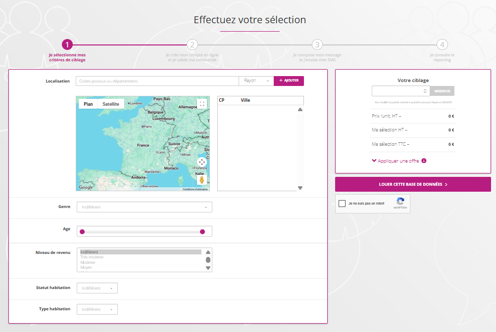 Location base de données SMS par iSendPro Telecom