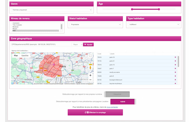 Location base de données SMS par SendTarget SMS