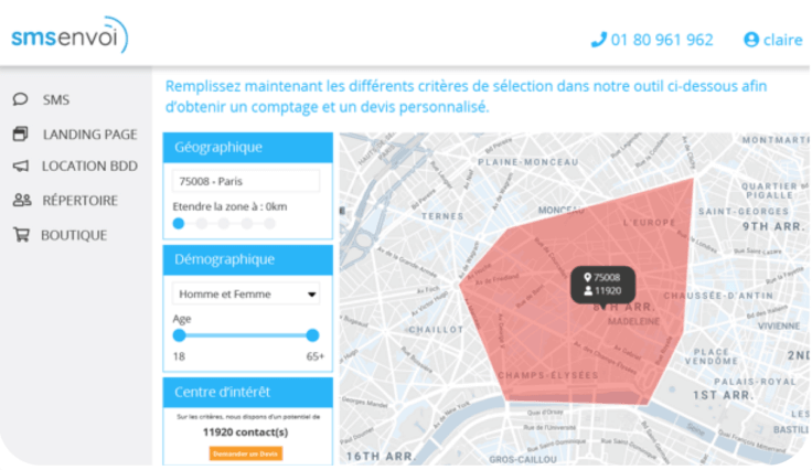 Location base de données SMS par SMS Envoi
